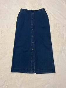 Vintage Charter Club Denim Midi Skirt Sz 8 Modest Buttons Adjustable Waistband - Picture 1 of 13