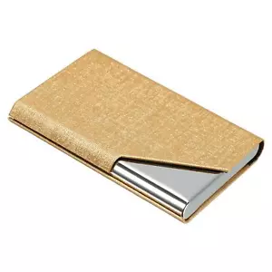 3.7x2.4x0.5 Inch Business Card Holder PU Leather Cover Name Cards Case Gold - Picture 1 of 5