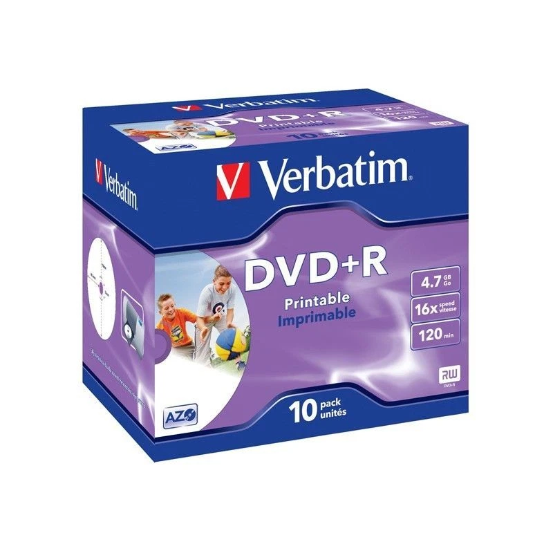 DVD+R VERBATIM 43508 4.7GB 16X 120 MINUTI 10PZ AZO JEWEL CASE PRINTABLE