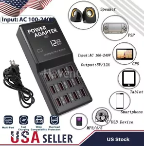 Multi 12 Port USB Charging Station Hub Desktop Wall Phone Charger Organizer US - Picture 1 of 12