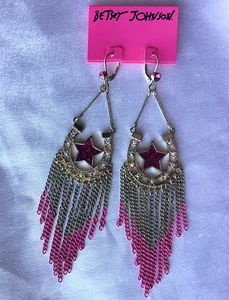 VINTAGE**BETSEY*JOHNSON**HORSE*SHOE*PINK*STAR*CHANDELIER*EARRINGS*NEW*WITH*TAGS - Picture 1 of 11