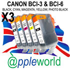 3 SETS [15 inks] Canon Ink Cartridges compatible with BCI-3Bk + BCI-6Bk, C, M, Y