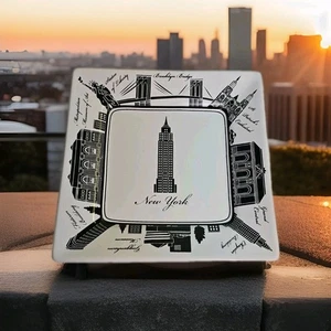 222 Fifth New York City Block Set Of 4  Dessert /Appetizer Plates 5.5" Square  - Picture 1 of 10