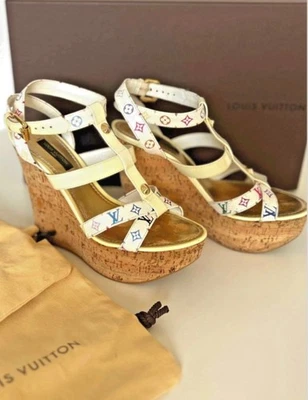 Louis Vuitton Ivroy Monogram Multicolor Wedge Sole Sandals size 37.5 - Image 1 of 4