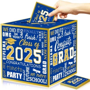 Suonengongyi Blue and Gold 2025 Graduation Card Box, 48pcs Advice Cards, Clas... - Picture 1 of 6