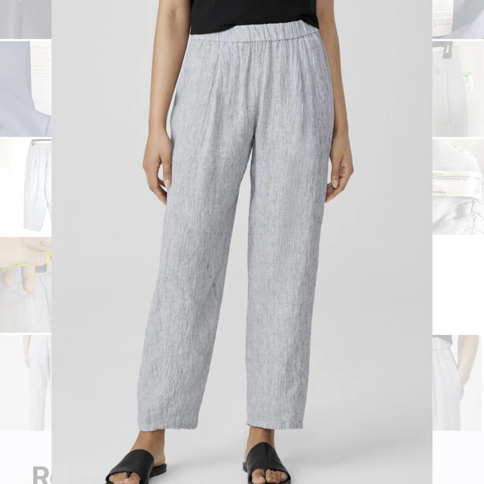 Eileen Fisher 100% 有机亚麻裤子 尺寸 S PP 26x24 灯笼 灰色 极简主义 二手状况完好 — 第 1/4 张图片
