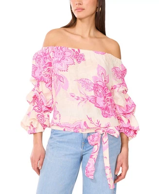 Top para mujer Vince Camuto talla L floral mezcla de lino fuera del hombro Foto 1 de 3