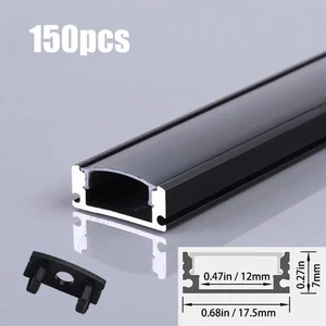 150Pcs 1m Black Led Aluminum Profile Channel System with Cover for LED Strip - Picture 1 of 14