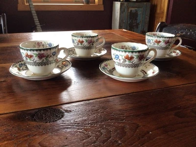 Four Sets Spode CHINESE ROSE Green Trim Cups and Saucers VGC - Image 1 of 4