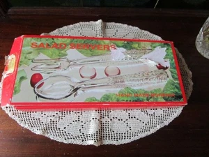 VINTAGE BOXED PAIR OF BOHEMIA CRYSTAL SALAD SERVERS - Picture 1 of 7
