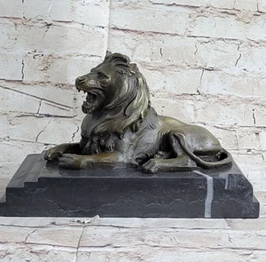 Handsome Italian Cast Bronze Lion Solid Marble Base Neo Classic Sculpture Deal - Picture 1 of 7