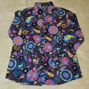 Luc Matton Shirt Large Mens Hipster, Retro Black Geometric Lg Sleeve Psychedelic - Picture 1 of 13