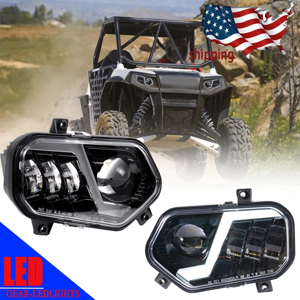 LED Headlights High Low Beam For RZR 900 XP for 2011-14 Polaris RZR 800 ATV UTV - Image 1 of 4