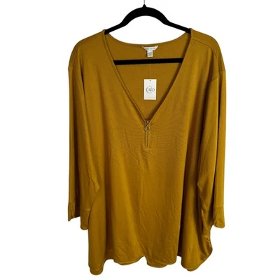Blusa Top Cato Est 1946 Mujer Talla 26/28 3X Amarillo Mostaza 3/4 Cremallera NUEVA Foto 1 de 4
