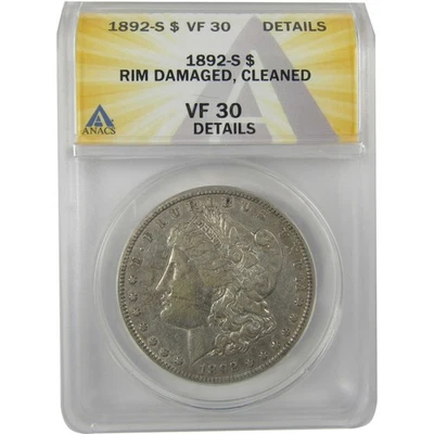 1892 S Morgan Dollar VF 30 Details ANACS Silver $1 Coin SKU:I21347 - Image 1 of 4