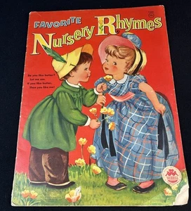 Vintage Favorite Nursery Rhymes Linen-Like Children's Book 1968 Damage - Foto 1 di 10
