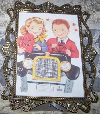 Marco de fotos de metal vintage Fetco decoración del hogar 5”x 7” perlas y pedrería nuevo en stock Foto 1 de 4