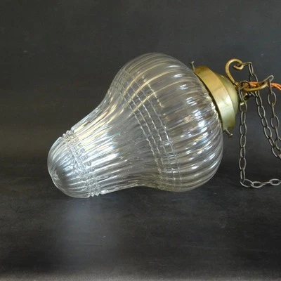 LARGE LOUIS XVI STYLE GLASS PENDANT LIGHT WITH BRONZED CHAIN & FITTINGS c1920-30 - Image 1 of 4