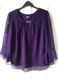 Ladies Blouse Size 14 Purple Dorothy Perkins VCG Flared 3/4 Sleeves - Picture 1 of 8
