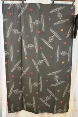 VTG 90’s Star Wars TIE FIGHTERS Window Curtain 2 Panels BLK Lined Rod Pocket 64” - Image 1 of 4