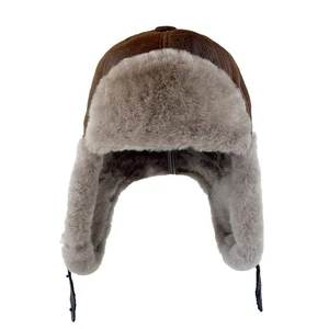Lammfell Shearling Uschanka Mütze Flieger Trapper Jagd Winter Fell Mütze Ohrenklappe - Bild 1 von 8