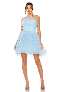 Mac Duggal blau Feder Tüll trägerlos Mini Party Kleid Größe 12 neu mit Etikett $ 798 - Bild 1 von 6