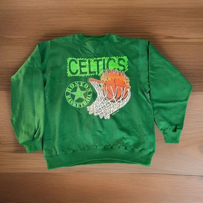 Vtg Boston Celtics Logo 7 Crewneck Sweater Green Flame Basketball Graphic NBA - Image 1 of 4