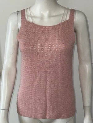 Top tejido lentejuelas rosa rubor Dana Buchman, espalda en V con cuentas sin mangas talla S Foto 1 de 4