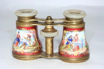 Emailliertes Theaterglas Opernglas mit Perlmutt aus Messing um 1880 - Bild 1 von 4