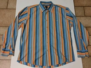 Mens Cotton Reel Striped Button Down Shirt sz Large - Picture 1 of 8