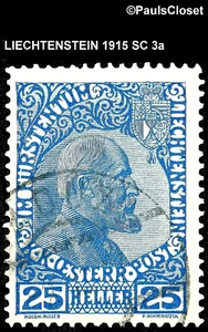 LIE 1915 SC 3a PRINCE JOHANN II 25h DARK BLUE USED F/VF - Picture 1 of 2