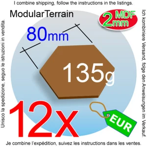 12x 2mm MDF 80mm Hexagon Base Hexagonal Socle Bois War Hammer 40k Laser Cut - Imagen 1 de 8
