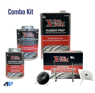 Xtra Seal reparo de pneus combo completo patch-plug/cola/selante/pré-buff ótimo kit! - Imagem 1 de 4