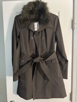 Gabardina NY & Co para mujer talla S verde imitación piel cinturón botones Foto 1 de 3