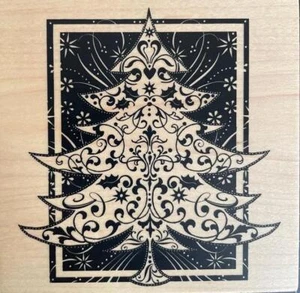 New INKADINKADO Rubber Stamp CHRISTMAS TREE FLOURISH XL mounted free USA ship - Picture 1 of 2