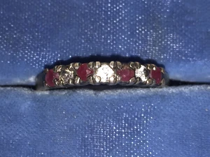 Ring 8 Steine Rubin & Diamant Sterlingsilber Größe 8,75 signiert DI oder O1 Vintage - Bild 1 von 7