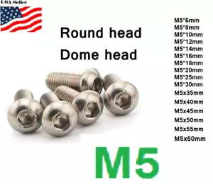 M5x0.8 5mm metric 6-80mm Stainless Steel Button head Hex bolt Dome Allen Screw - Picture 1 of 1