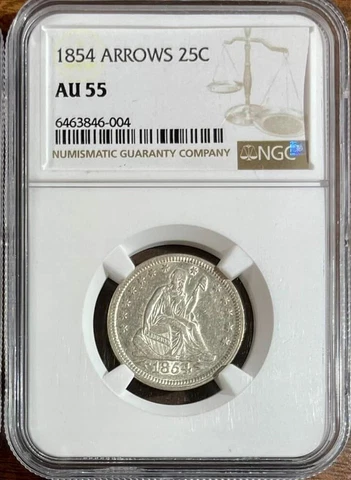 1854 Seated Liberty Quarter-Arrows-NGC AU-55 Cover