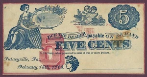 1863 Putneyville, Pennsylvania 5c Obsolete Note H326-1 (60229) - Picture 1 of 2