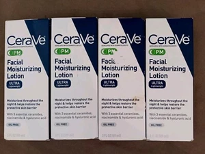 4) CeraVe Facial Moisturizing Lotion PM ULTRA LIGHTWEIGHT Oil Free, 3oz Each NEW - Picture 1 of 4