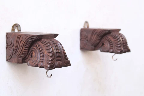 Lamp Plant Hanger Small Wooden Wall Bracket Corbel With Hook Vintage Home Decor Cover