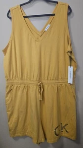 😀 NWT Calvin Klein Mustard Yellow Romper Women's Size 2X Cotton Blend - Picture 1 of 5