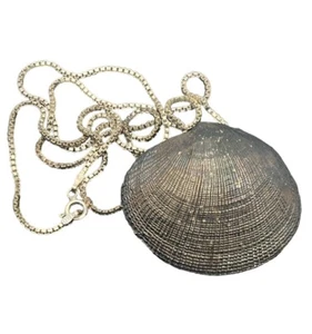 Vintage Sterlingsilber Muschelschale Muschel Anhänger auf Box Kette Halskette - Bild 1 von 13