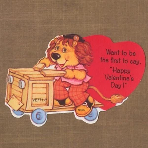Unused Vintage Die-Cut Valentine Card — AMERICAN GREETINGS Lion Race Derby Car - Picture 1 of 4
