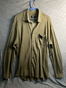 Hugo Boss Men's Size XL Button up Long Sleeve Solid Dark Green Pocket Collared - Picture 1 of 22