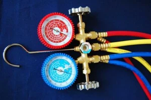 R22 R134a R12 Brass Manifold Gauge+Hose Set HVAC Charging Diagnosis Recovery New - Picture 1 of 2