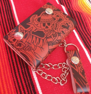 Geldbörse SUGAR SKULL - Catrina, Mexiko Portemonnaie ROT mit Kette - Bild 1 von 3