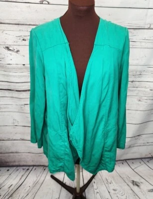 Chaqueta Peck & Peck Drapeada Frente Abierto Fly Away Lyocell Verde Roll Tab Talla Grande Foto 1 de 4