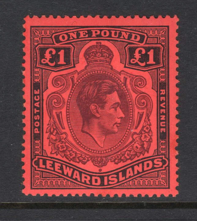 M22694 Islas de Sotavento 1938 SG114 KGVI: 1 £ púrpura profundo y negro/rojo carmesí. CW13 Foto 1 de 1