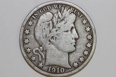 Grades Fine 1910 S Barber 90% Silver Half Dollar (BARH848) - Image 1 of 4